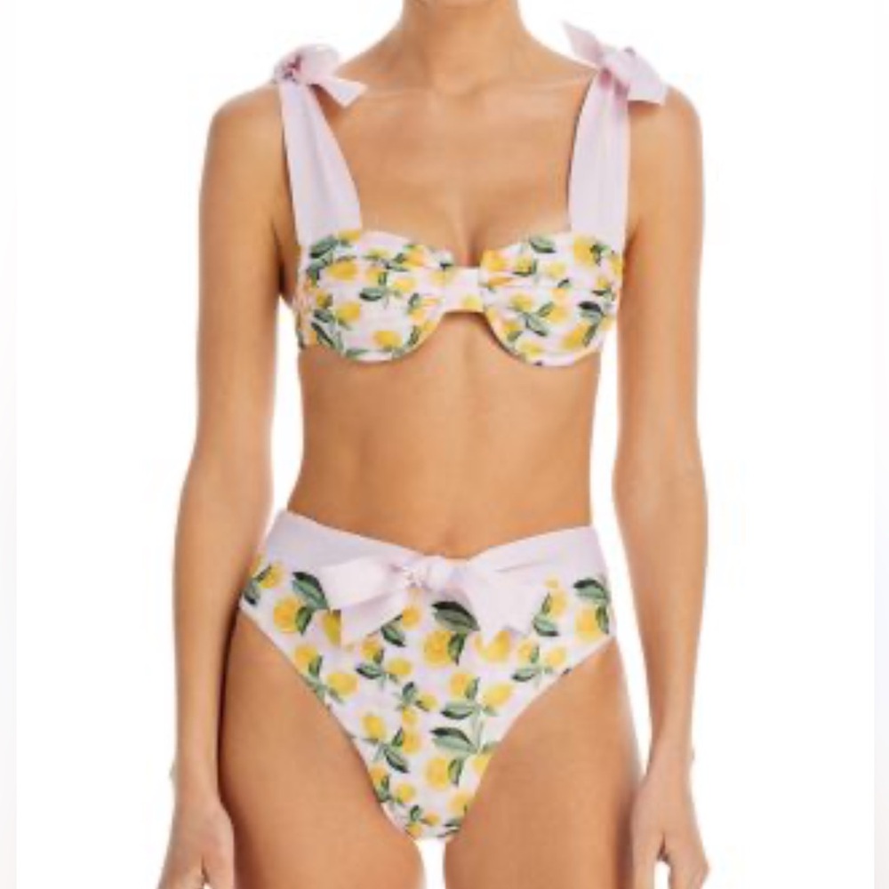 CAPITTANA Lina Lemon Vichy High-Waist Bikini Set with Bow Shoulder Straps